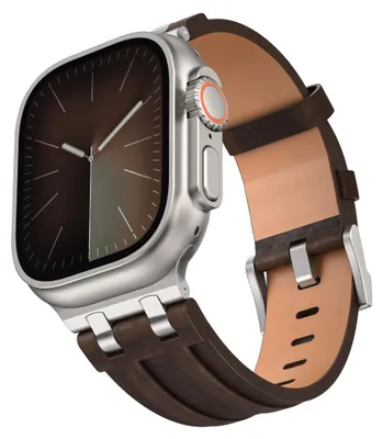 Image de Bracelet de montre connectée en similicuir pour Apple Watch 49, 46, 45 et 44 mm, acier inoxydable, boucle en D, marron