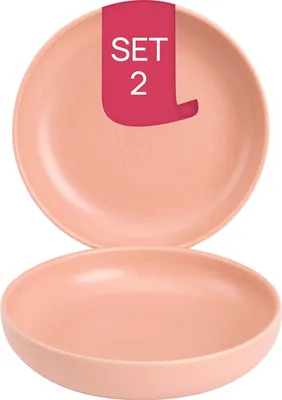 Produktbild von James Cooke Bliss tiefe Teller - 2er-Set, Steingut, Ø 22 cm, lachs rosa, Seidenglanz
