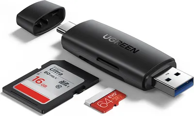 Produktbild von UGREEN CM304 Speicherkartenleser, USB + USB-C + SD + microSD, schwarz
