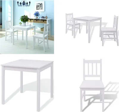 Image de vidaXL Ensemble de 3 pièces à manger en pin blanc - Table Et Chaises - Tables Et Chaises - Salle à manger - Groupes de repas