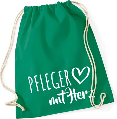 Produktbild von Huuraa Turnbeutel Pfleger mit Herz 12 Liter Kelly Green Baumwolle Rucksack Geschenkidee