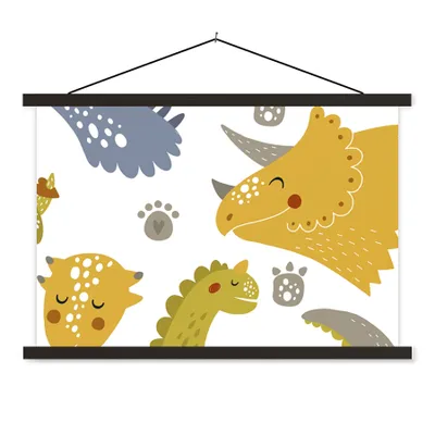 Produktbild von MuchoWow® Textilposter Dinosaurier - Schnittmuster - Jungen - Dino - Kinder 90x60 cm mit schwarzem Rahmen - Aufhängungssatz