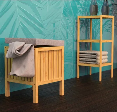 Obrázek produktu pro EISL Koš na prádlo 2 v 1 s polštářem na sezení Bambus 39x39x52,5 cm