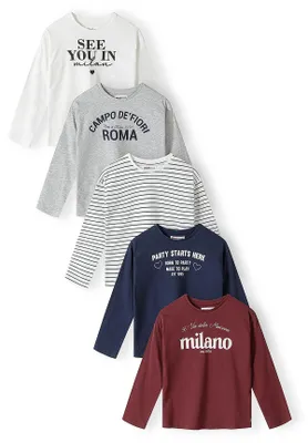 Produktbild von Minoti 5er-Pack Langarmshirts mit Schriftzug Bunt Gr. 140 für Mädchen
