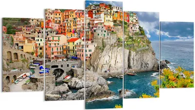 Produktbild von Bild auf Leinwand - Leinwandbild - Italien küste felsen landschaft - 160x85cm - Wand Bild - Wanddeko - Leinwanddruck - Bilder - Kunstdruck - Leinwand bilder - Wandkunst - EA160x85-2710