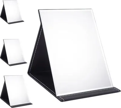 Zdjęcie produktu dla Kompaktowe, składane lusterko do makijażu – wysoka rozdzielczość – niewielkie – czarne – skórapoliuretan – 26 x 18 cm