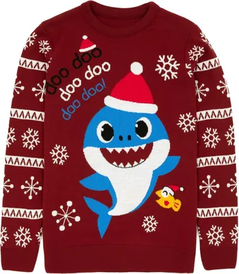 Obrázok produktu pre Baby Shark - Sveter pre mužov - vianočný dizajn NS7135 (XXL) (Vínovo červená)
