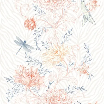 Produktbild von Fototapete Floral M1-No.11615 | Vliestapete Vogeltapete | Bunt | Orange | Wohnzimmer | Schlafzimmer
