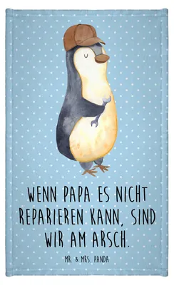 Produktbild von Mr. & Mrs. Panda Handtuch Wenn Papa es nicht reparieren kann, sind wir am Arsch - Blau Pastell - Geschenk, Vatertag, Gästehandtuch 30x50, Pinguin, Gästetuch, Vater, Klein