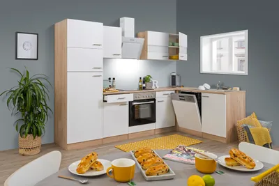 Produktbild von Küche Küchenzeile Küchenblock Winkelküche Eiche Weiß Merle 280x172 cm Respekta