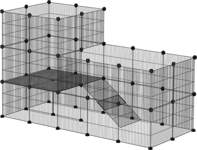 Immagine prodotto di Recinto per Piccoli Animali Gabbia per Piccoli Animali con 39 Pannelli Recinto per Esterni con Rampa Recinto in Rete Fai da Te in Metallo per Piccoli Animali Apribile Nero 140 x 70 x 105 cm