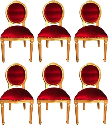 Produktbild von Casa Padrino Luxus Barock Esszimmer Set Medaillon Bordeauxrot / Gold 50 x 52 x H. 99 cm - 6 handgefertigte Esszimmerstühle - Barock Esszimmermöbel