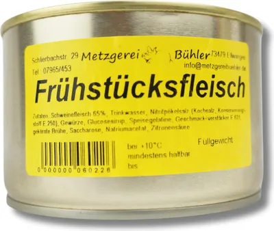 Produktbild von Frühstücksfleisch Dosenwurst 200g-400g - Wurstkonserve | Metzgerei Bühler – 400g