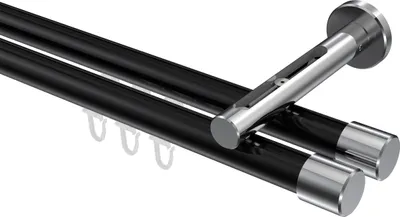 Produktbild von Interdeco Innenlaufstange / Gardinenstange mit Innenlauf Schwarz / Chrom, Typ Siteno Santo (Kappe), 20 mm Ø 2-läufig, 120 cm