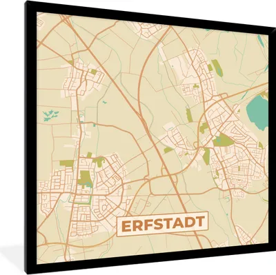 Produktbild von MuchoWow® Gerahmtes Poster Erfstadt - Stadtplan - Vintage - Karte 40x40 cm - Poster mit Schwarzem Bilderrahmen Wandposter Rahmen Foto Bilder - Mit Rahmen - Wanddekoration Schlafzimmer