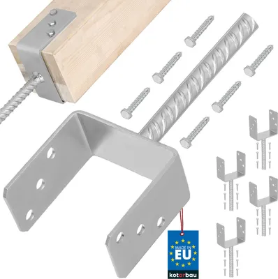 Produktbild von KOTARBAU® 4er Set U Pfostenträger zum Einbetonieren 121mm mit Riffeldolle Pfostenanker für Zaunpfosten Pfostenschuh mit Betonanker verzinkter Stahl