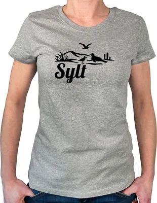 Produktbild von Huuraa Damen T-Shirt Sylt Strandmotiv XL Sport Grey Bio Baumwolle Fairtrade Damenshirt Geschenkidee