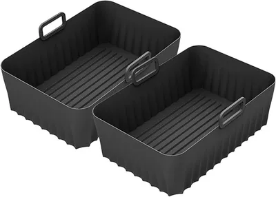 Produktbild von Silikon-Luftfritteusen-Einlagen, 2 Stück, antihaftbeschichtet, ölbeständig, wiederverwendbar, mit Griffen, Airfryer-Zubehör für Fleisch, Gemüse, Kuchen, Gebäck