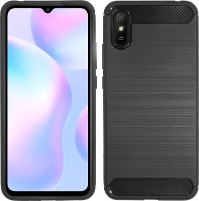 Produktbild von Silikon Hülle Carbon kompatibel mit XIAOMI REDMI 9A Case TPU Soft Handyhülle Cover Schutzhülle Schwarz