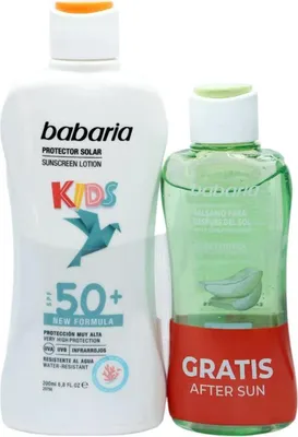 Imagen del producto de Babaria Kids, protector solar SPF 50, resistente al agua, 200 ml. Bálsamo postsolar, 1 unidad