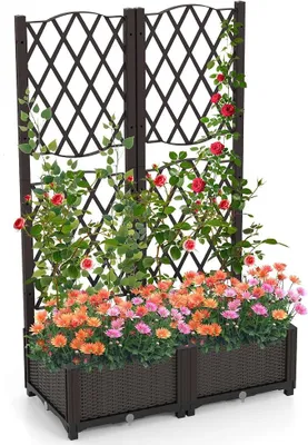 Produktbild von Blumenkasten mit Rankgitter, Pflanzkasten für Kletterpflanzen, Pflanzkübel mit Sichtschutz, Hochbeet mit Spalier & Selbstbewässerung, Blumenkübel für Garten Hof Balkon (80 x 40 x 122 cm)