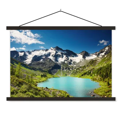 Produktbild von MuchoWow® Textilposter Schnee - Berg - Wasser 120x80 cm mit schwarzem Rahmen - Wanddeko