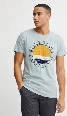 Produktbild von Blend BHBammer Herren T-Shirt Kurzarm Shirt mit Print Rundhals-Ausschnitt Frontprint hochwertige Baumwoll-Qualität