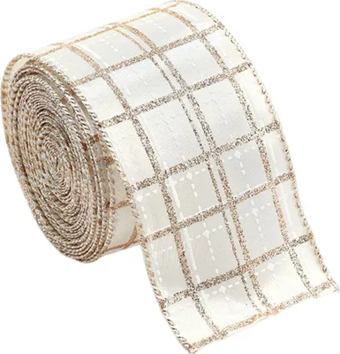 Produktbild von Champagnergoldenes, drahtverstärktes Satinband mit Glitzerkanten, 6,35 cm breit, ideal für Hochzeiten, Weihnachtsbaumdekoration, Geschenkverpackungen, Schleifen, Kränze, Girlanden und DIY-Bastelarbeiten.