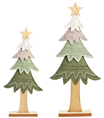 Produktbild von Grüne Tannenbaum Dekofiguren Set, Kunstfelloptik, 43 cm & 55 cm
