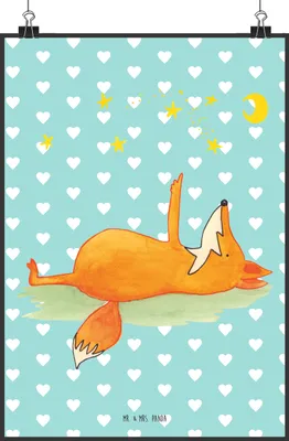 Produktbild von Mr. & Mrs. Panda Bild Fuchs Sterne DIN A2 - Türkis Pastell - Geschenk, Wandbild, Spruch Positiv, Sternengucker, Romantik, drucke, Mond, wanddeko, Plakat, Kunstdruck