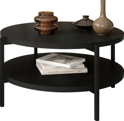 Produktbild von MIRJAN24 Couchtisch Sigma B02, Metallfüße schwarz 20 mm, Durchmesser: 80 cm, Wohnzimmertisch (Farbe: Schwarz + Schwarz Matt)