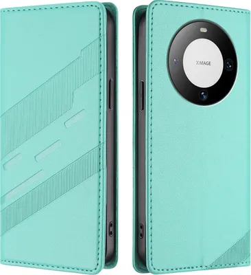 Produktbild von Hülle für Huawei Mate 60, Kunstleder Brieftaschen Handyhülle mit Kartenfach und Standfunktion Türkis