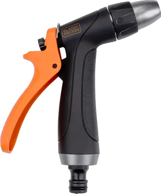 Image de BLACK+DECKER Pistolet à eau réglable pour tuyau d'arrosage avec débit d'eau réglable - Poignée ergonomique - Plastique - Noir/Orange