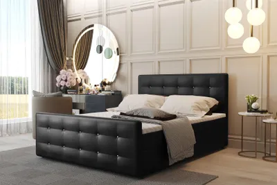 Produktbild von Boxspringbett Schlafzimmerbett CARLOS 180x200cm Kunstleder Madryt Schwarz inkl.Bettkasten