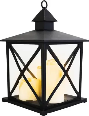 Obrázok produktu pre Veľký čierny dekoratívny lampáš s tromi LED sviečkami GOLIAT