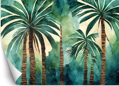 Produktbild von Vlies fototapete Palmen Dschungel Abstrakt Aquarell 450x315 cm Feeby Grün inkl. Kleber einfache Montage