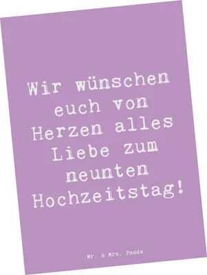 Produktbild von Mr. & Mrs. Panda Postkarte Spruch 9. Hochzeitstag Keramikhochzeit - Lavendeltraum - Geschenk, Erinnerungen, Ansichtskarten, Postkarten, Heiraten, Meilenstein feiern