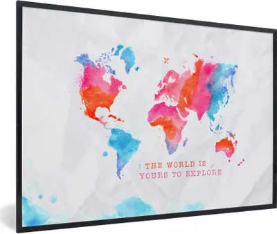 Produktbild von MuchoWow® Gerahmtes Poster Karte - Welt - Sprichwörter 30x20 cm - Poster mit Schwarzem Bilderrahmen Wandposter Rahmen Foto Bilder - Kunstdruck - Bild-Poster