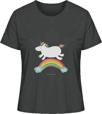 Produktbild von Mr. & Mrs. Panda Oberteil Damen Einhorn Regenbogen Größe L - Anthrazit - Geschenk, Glitzer, Unicorn, Basic T-Shirt, Jersey Shirt, Einhornpower, Erwachsenwerden, Kurzarm