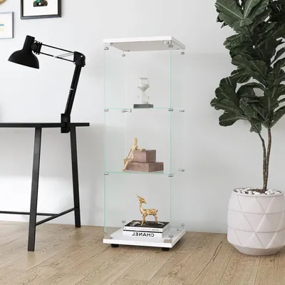 Productafbeelding van Rechte glazen vitrine, 46 x 36 x 125 cm, 3-laags ontwerp, modern, glas, geschikt voor verzamelobjecten, boeken, wijn, witte wijn, 42 x 36 x 125 cm
