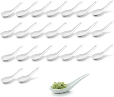 Image de Fourchettes à riz asiatiques, fourchettes à soupe et de service en porcelaine blanche, par exemple pour les paniers à riz ou les entrées ; fourchettes à dessert ; fourchettes à ramen ; cuisine de restaurant asiatique ; fourchettes (24)