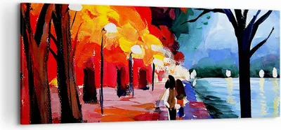 Produktbild von Bild auf Leinwand - Leinwandbild - Grafik Abbildung See Abend - 120x50cm - Wand Bild - Wanddeko - Leinwanddruck - Bilder - Kunstdruck - Wanddekoration - Leinwand bilder - Wandkunst - AB120x50-3110