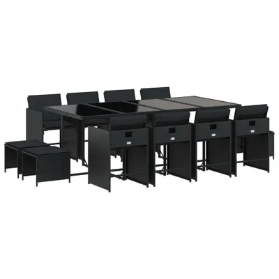 Produktbild von 13-tlg. Garten-Essgruppe mit Kissen Schwarz Poly Rattan