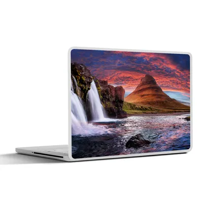 Produktbild von MuchoWow® Laptop Aufkleber Sticker Cover Wasserfall - Berg - Wolken - Rosa - Landschaft 32.5x23.5 cm - Sticker für Laptop - Selbstklebend