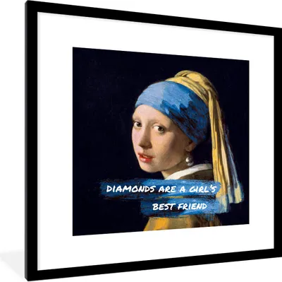 Produktbild von MuchoWow® Gerahmtes Poster Vermeer - Das Mädchen mit dem Perlenohrring - Zitat 40x40 cm - Poster mit Schwarzem Bilderrahmen Wandposter Rahmen Foto Bilder - Poster - Plakat im Rahmen