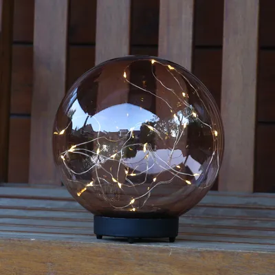 Produktbild von LED Solar Kugellampe - 2in1 - Kunststoff - warmweiße LED Drahtlichterkette - D: 30cm - bernstein