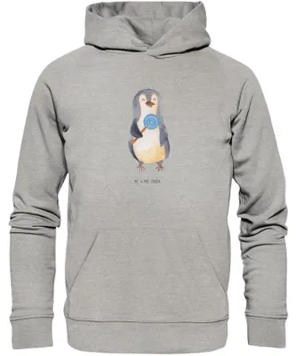Produktbild von Mr. & Mrs. Panda Nachhaltiger Hoodie Pinguin Lolli Größe XXL - Heather Grey - Geschenk, Sweatshirt, Süßigkeiten, Naschen, Spruch, Kapuzenpulli, Fleece, Süß, Pullover