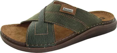 Produktbild von Fischer Herren Pantolette aus Leder gepolstert und leicht rutschfest 556546, Größe:41 EU, Farbe:Grün