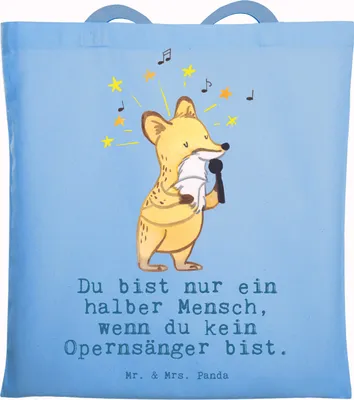 Produktbild von Mr. & Mrs. Panda Tote Bag Opernsänger Herz - Sky Blue - Geschenk, Shopping Tasche, Beutel, Schultasche, Laptoptasche