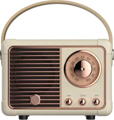 Immagine prodotto di Altoparlante Bluetooth portatile con un suono stereo cristallino, bassi potenti e un design vintage, ideale per le ragazze (beige).